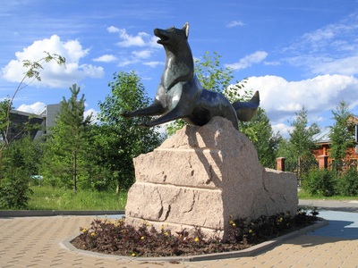 Памятник «Чёрный лис» — гербовый символ Сургута. Расположен у входа в историко-культурный центр «Старый Сургут» 